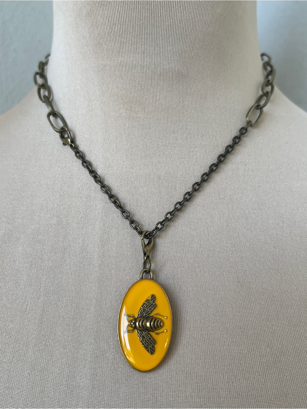Vintage Gucci Bee Necklace | Custom Brass Yellow Enamel Charm & 2-way 16” Chain